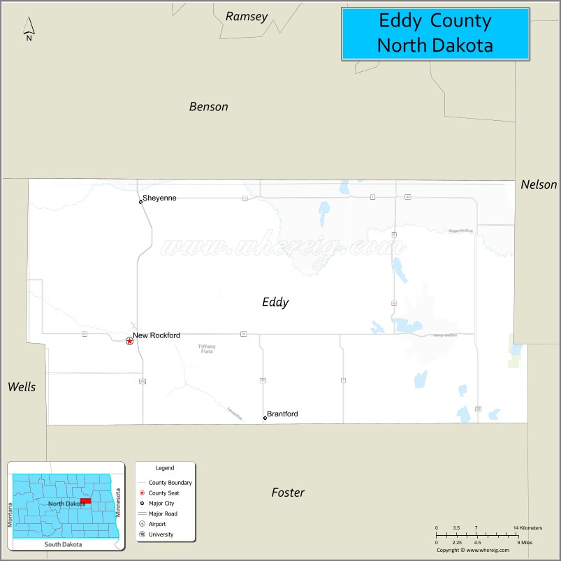 Map of Eddy County, North Dakota