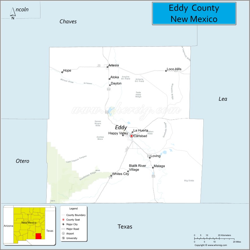 Map of Eddy County, New Mexico