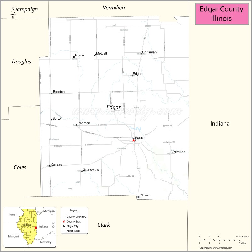 Edgar County Map, Illinois