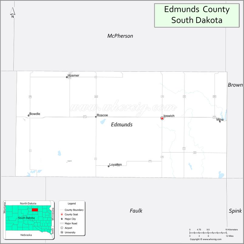 Map of Edmunds County, South Dakota