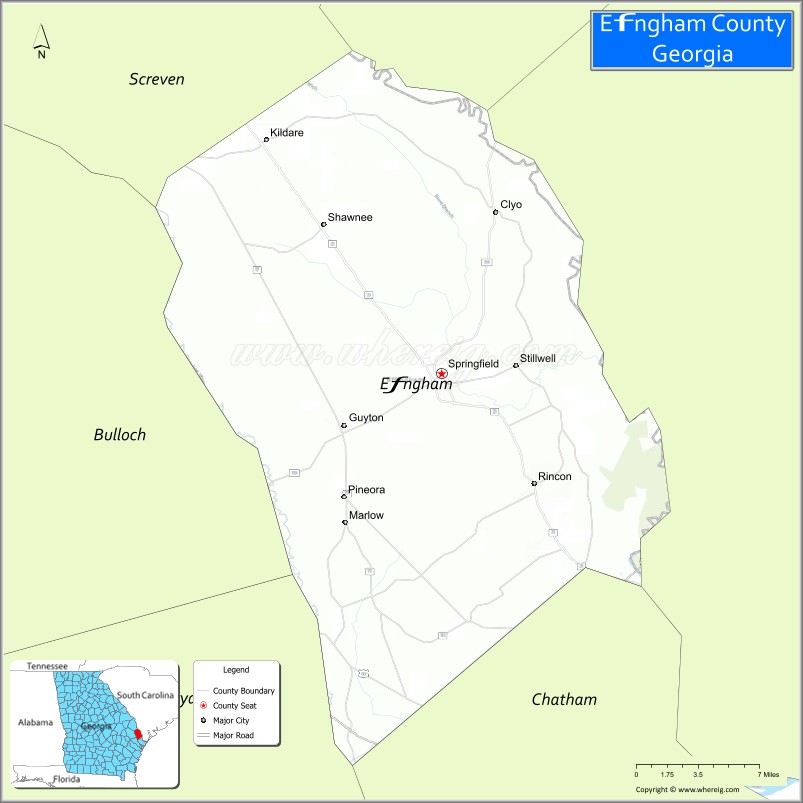 Map of Effingham County, Georgia