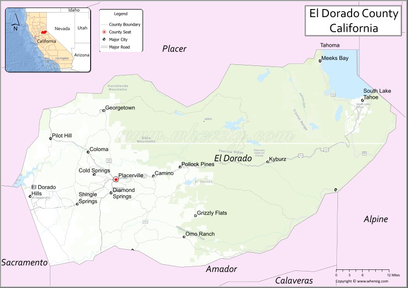 Map of El Dorado County, California