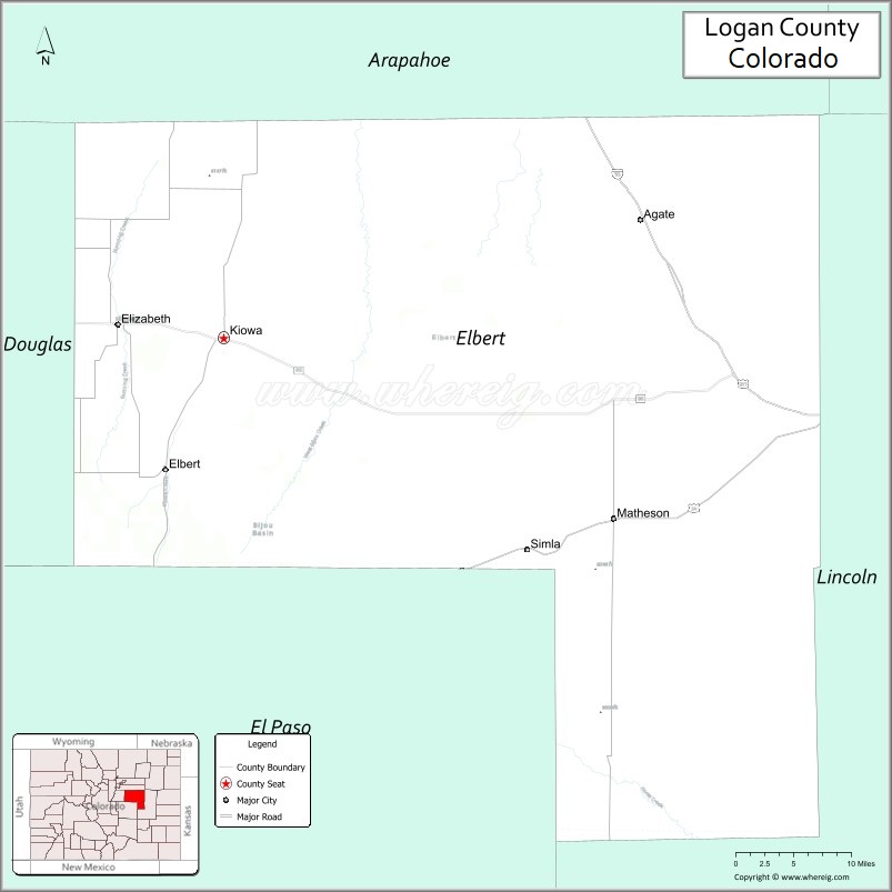 Map of Elbert County, Colorado