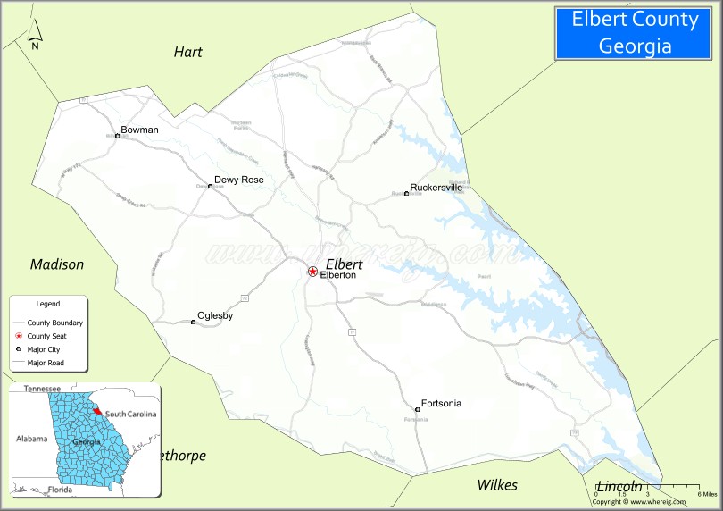 Map of Elbert County, Georgia