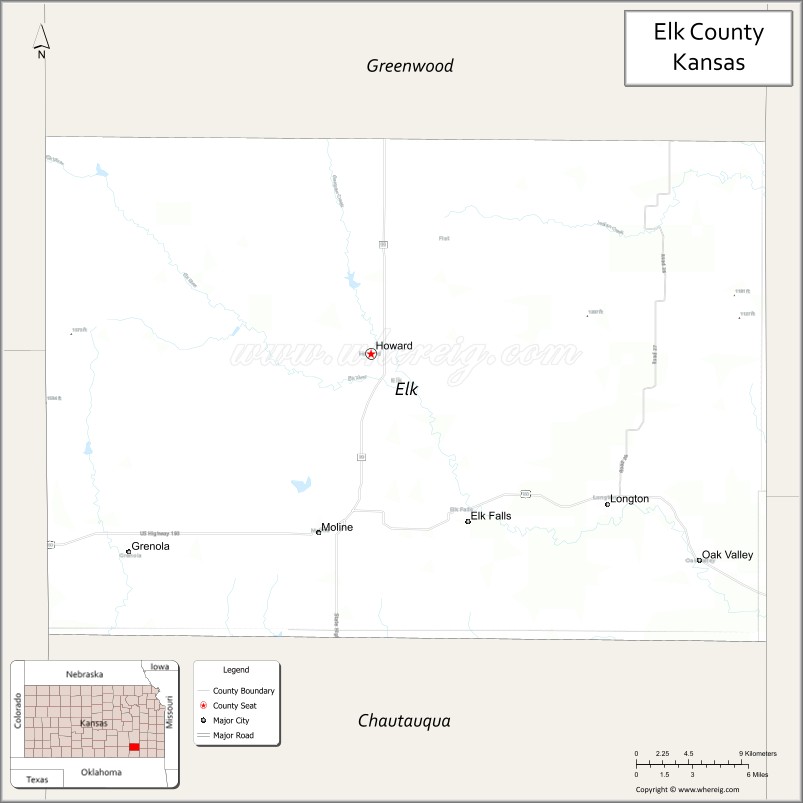 Map of Elk County, Kansas