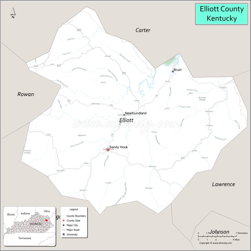 Map of Elliott County, Kentucky