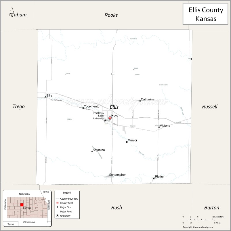 Map of Ellis County, Kansas
