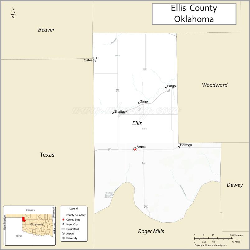Map of Ellis County, Oklahoma