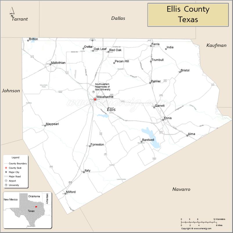 Map of Ellis County, Texas