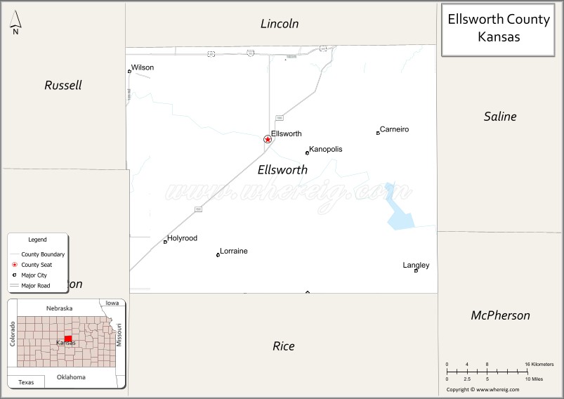 Map of Ellsworth County, Kansas