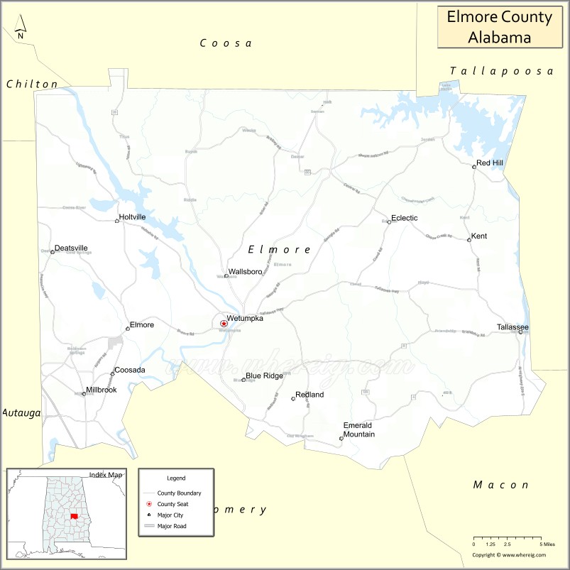Map of Elmore County, Alabama