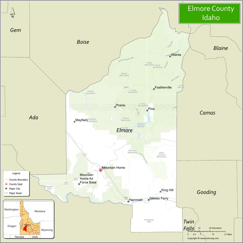 Map of Elmore County, Idaho