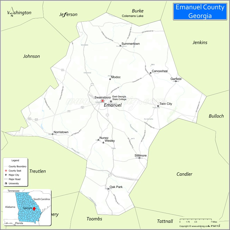 Map of Emanuel County, Georgia