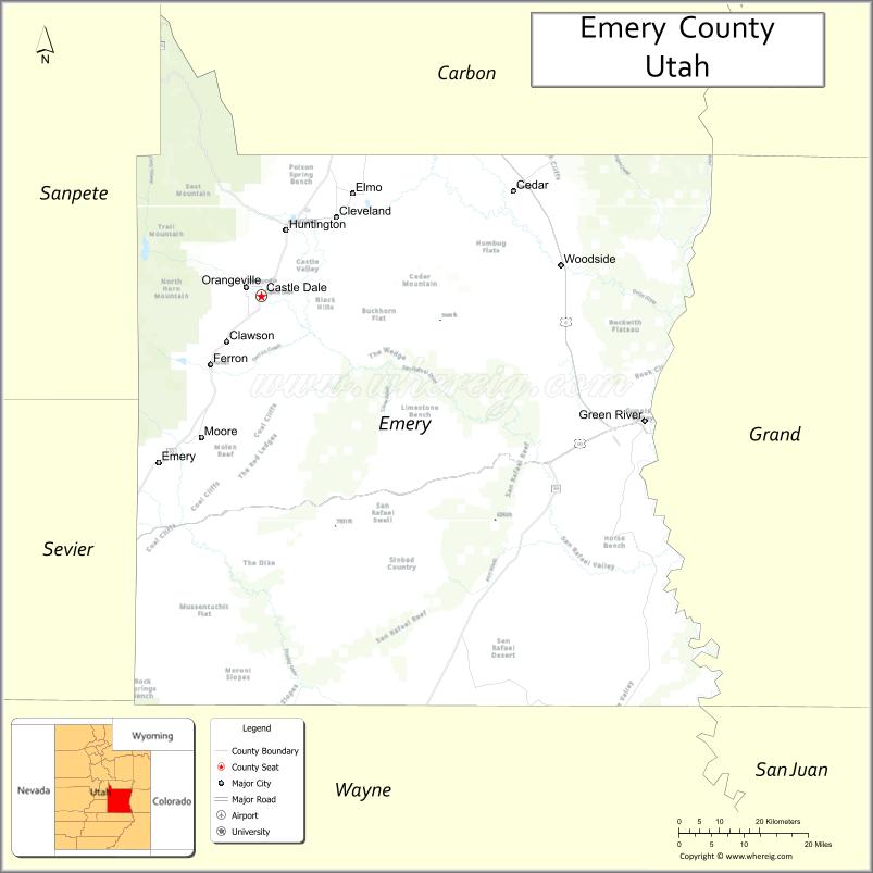 Map of Emery County, Utah