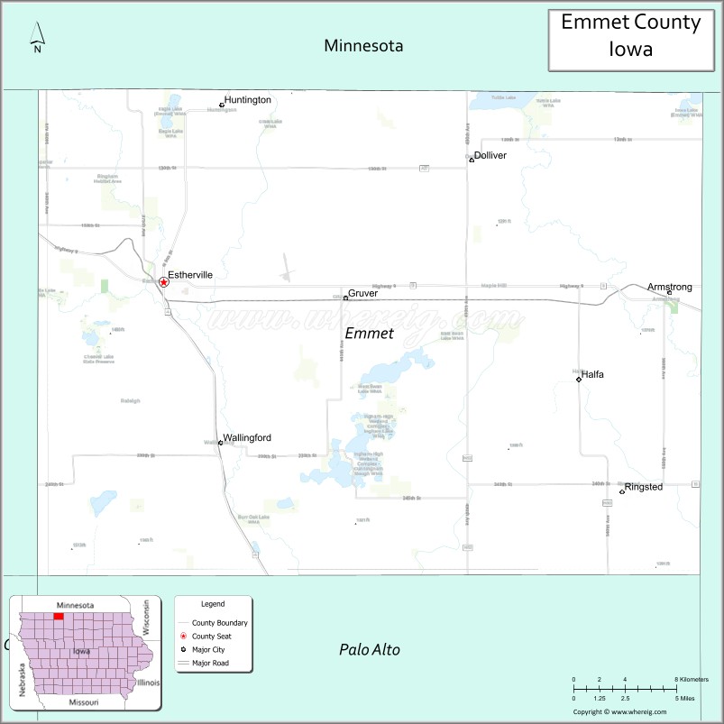 Map of Emmet County, Iowa