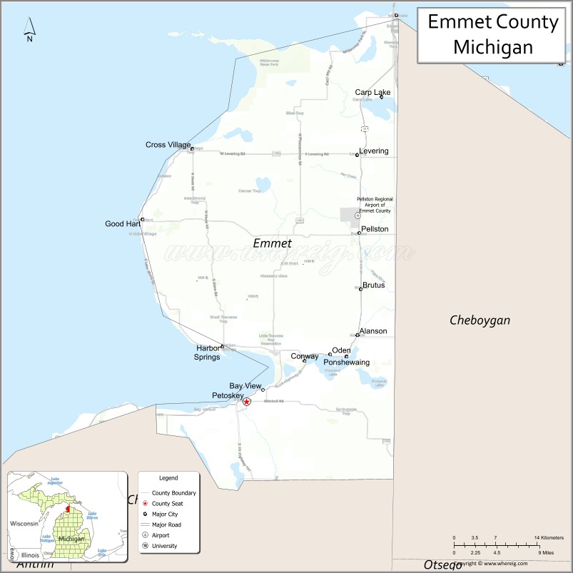 Map of Emmet County, Michigan