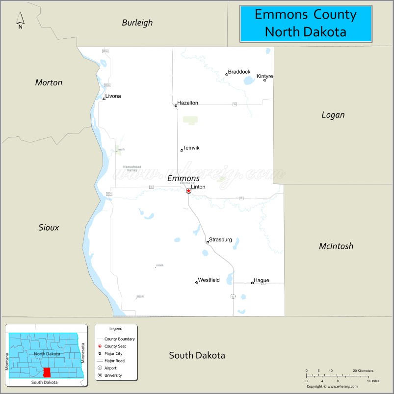 Map of Emmons County, North Dakota