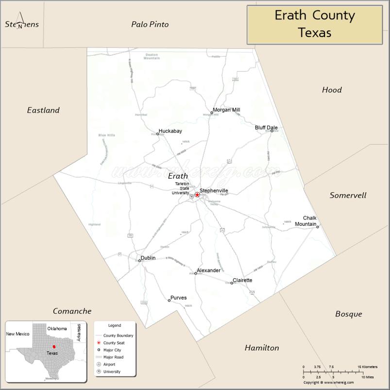 Map of Erath County, Texas