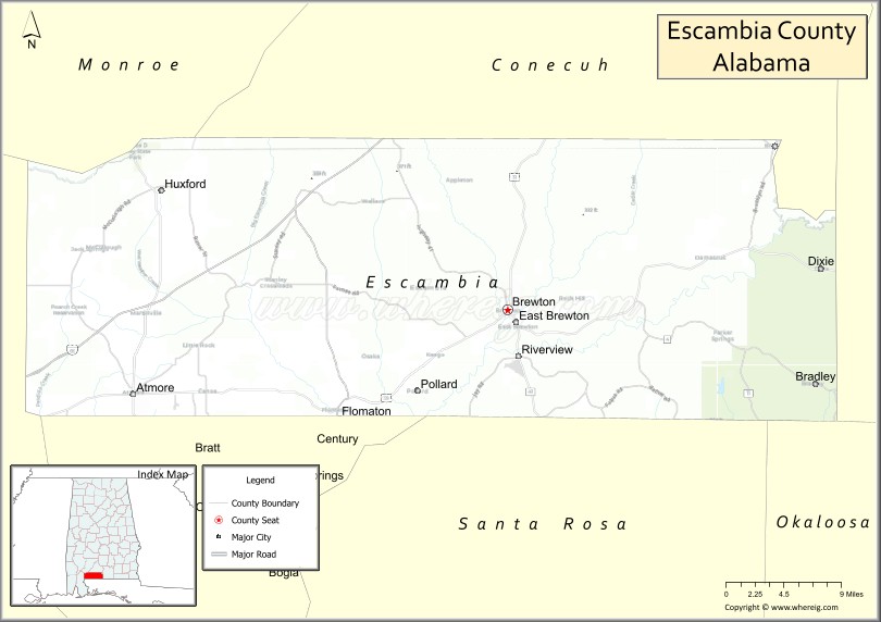 Map of Escambia County, Alabama