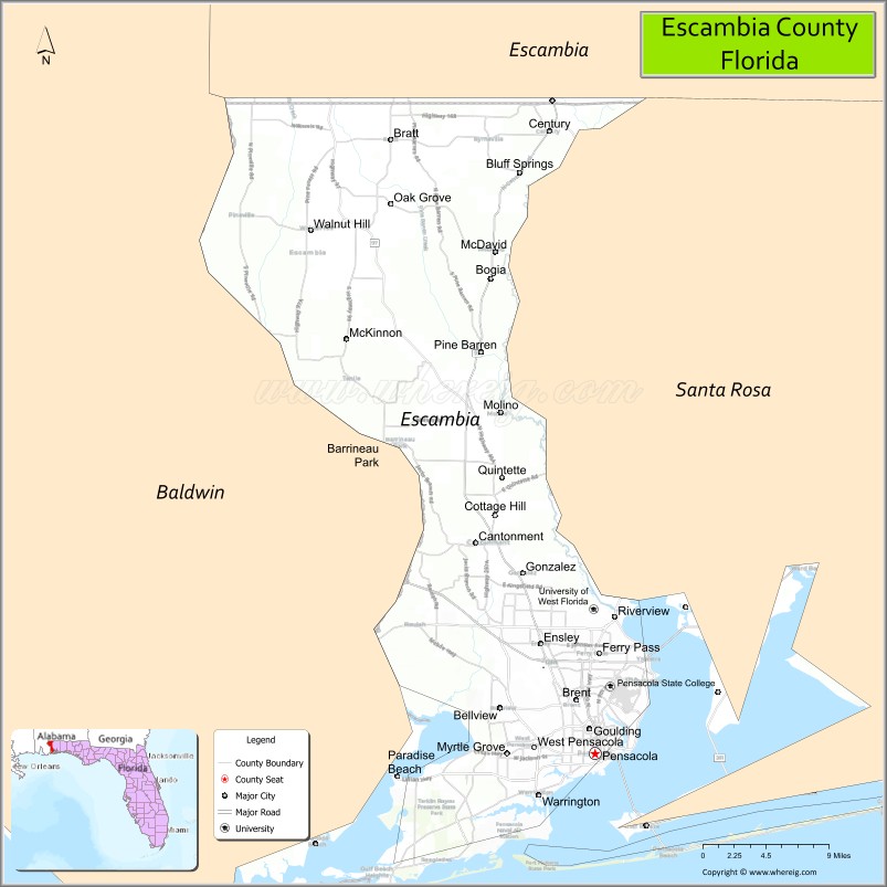 Map of Escambia County, Florida