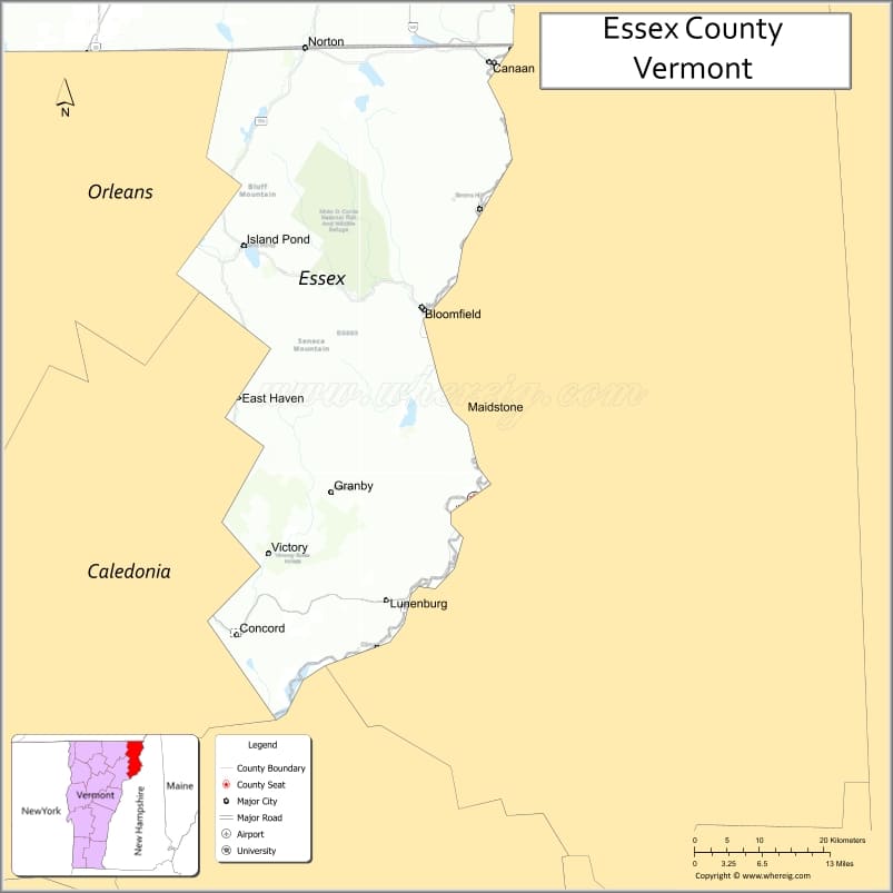 Map of Essex County, Vermont