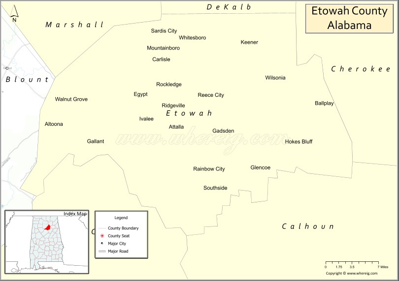 Map of Etowah County, Alabama