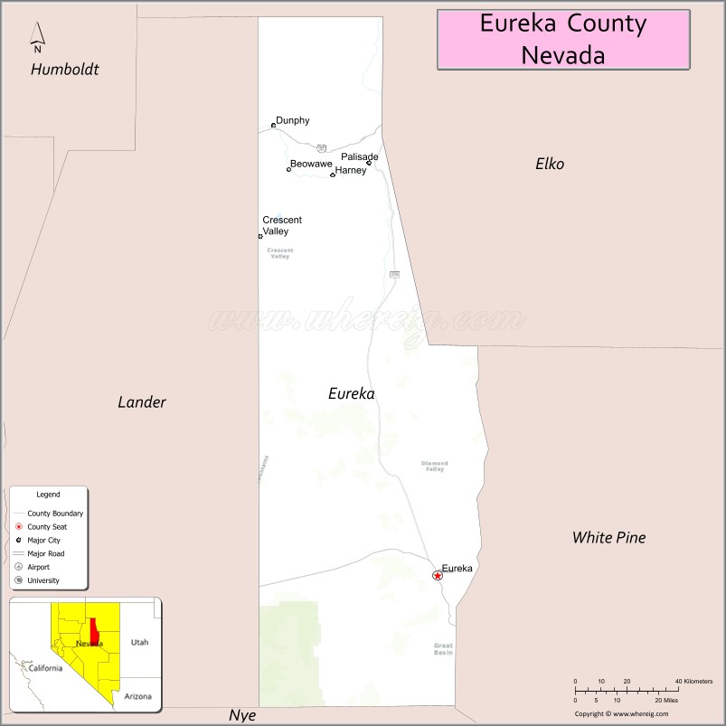 Map of Eureka County, Nevada