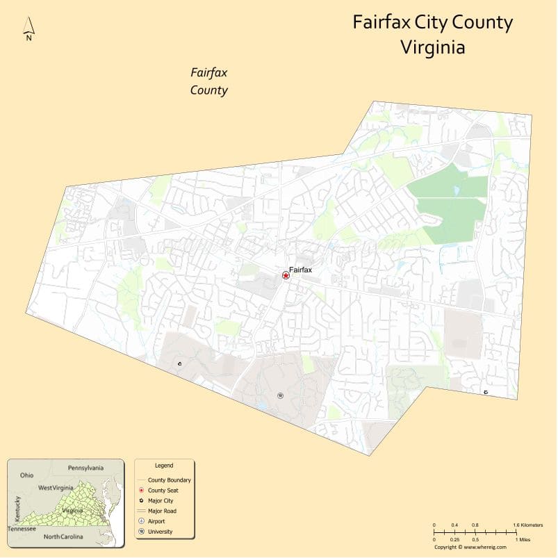 Fairfax County Map, Virginia, USA