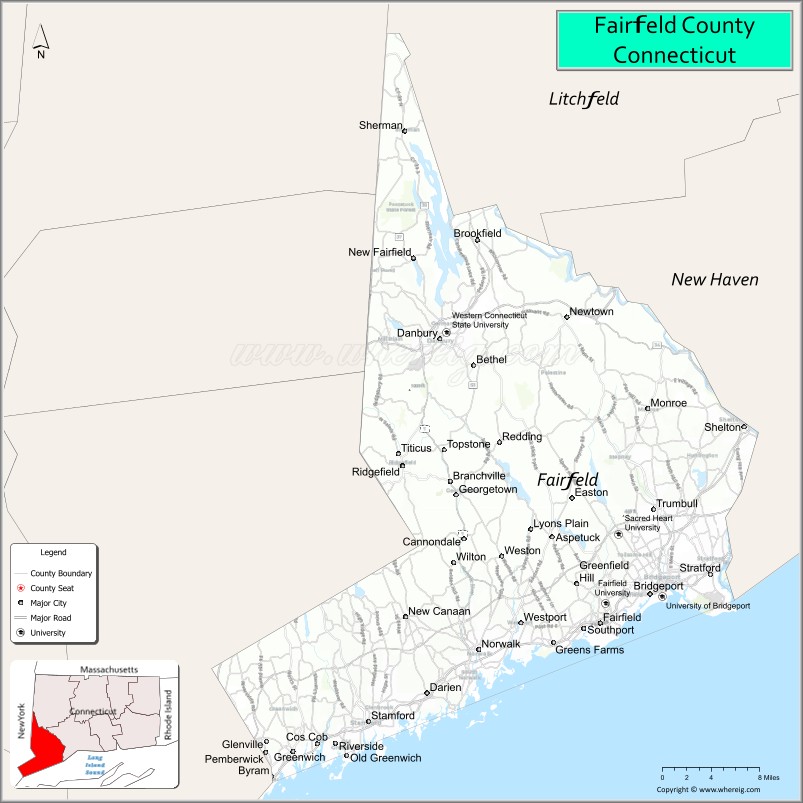 Map of Fairfield County, Connecticut