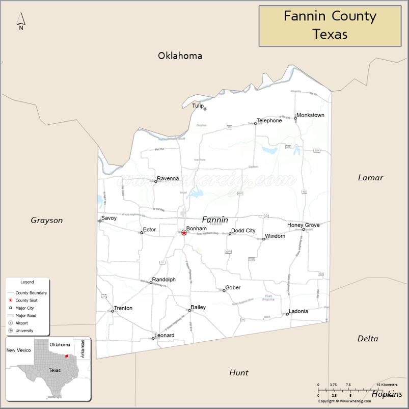Map of Fannin County, Texas
