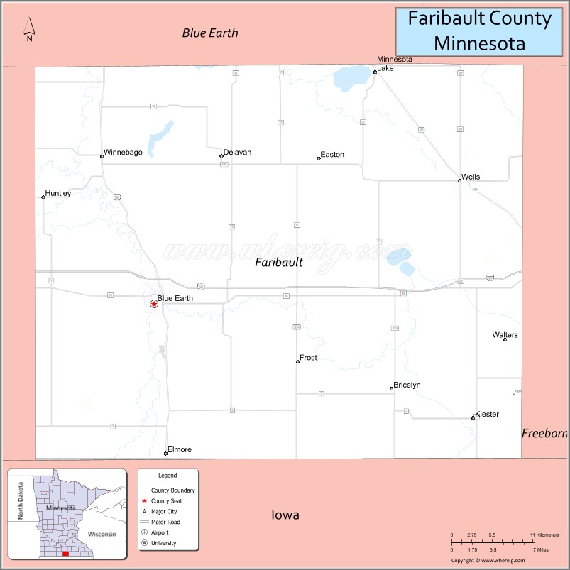 Map of Faribault County, Minnesota