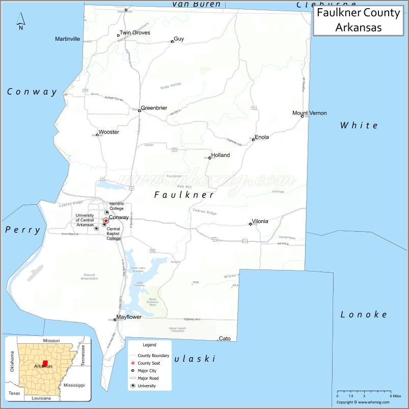 Map of Faulkner County, Arkansas