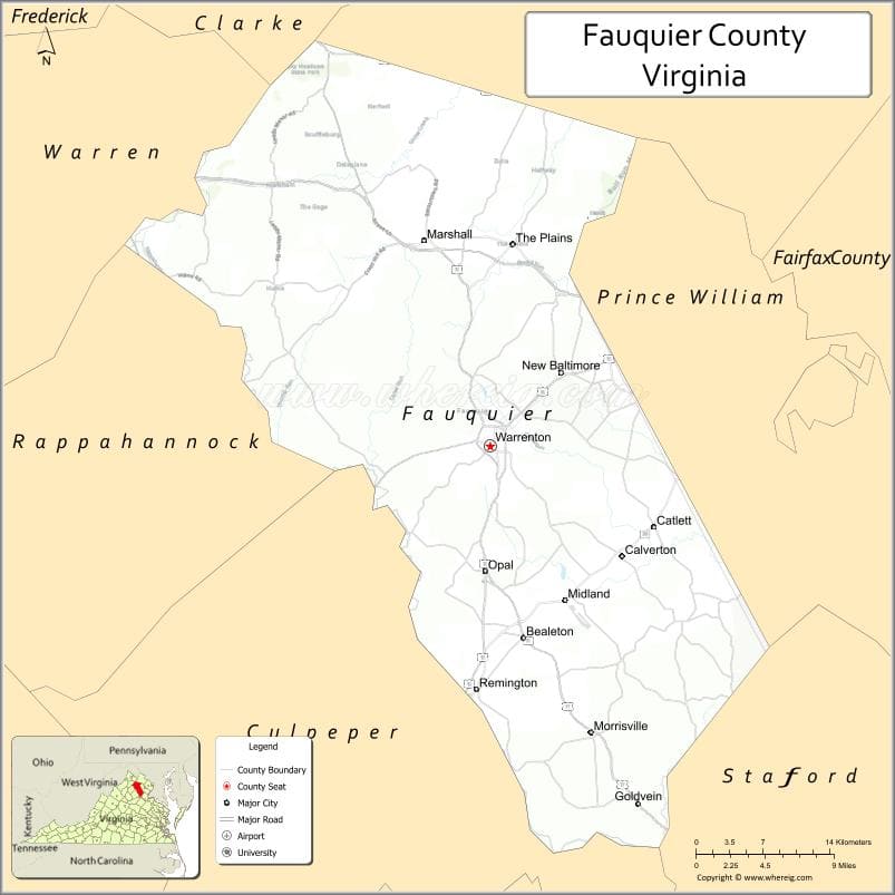 Fauquier County Map, Virginia, USA