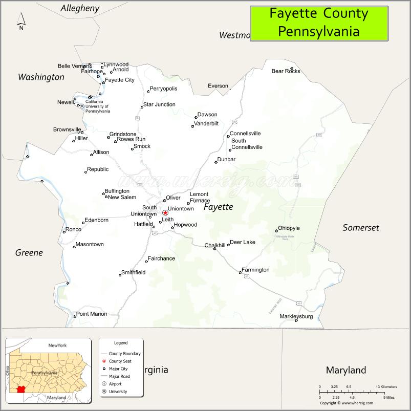 Map of Fayette County, Pennsylvania