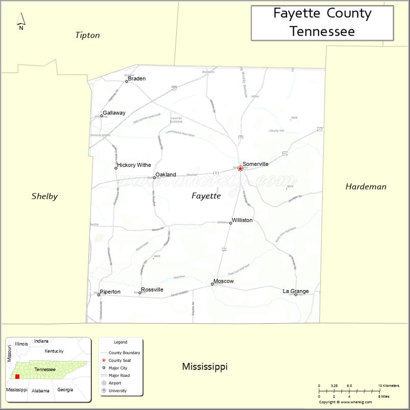 Map of Fayette County, Tennessee