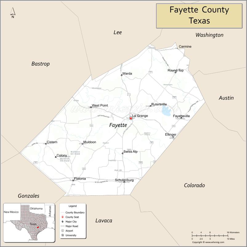 Map of Fayette County, Texas