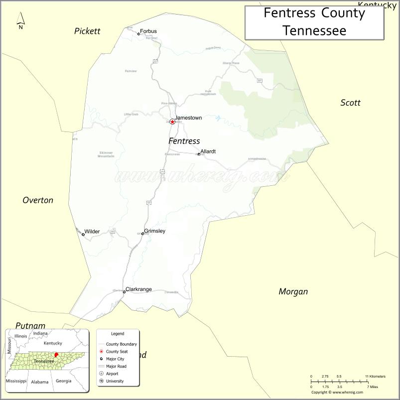 Map of Fentress County, Tennessee