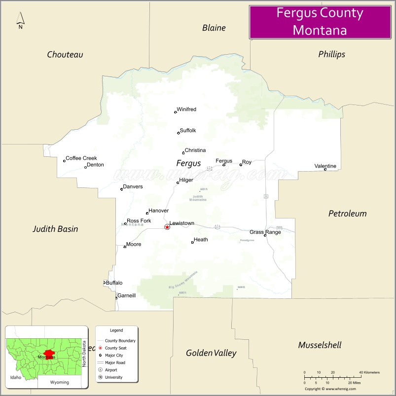 Map of Fergus County, Montana