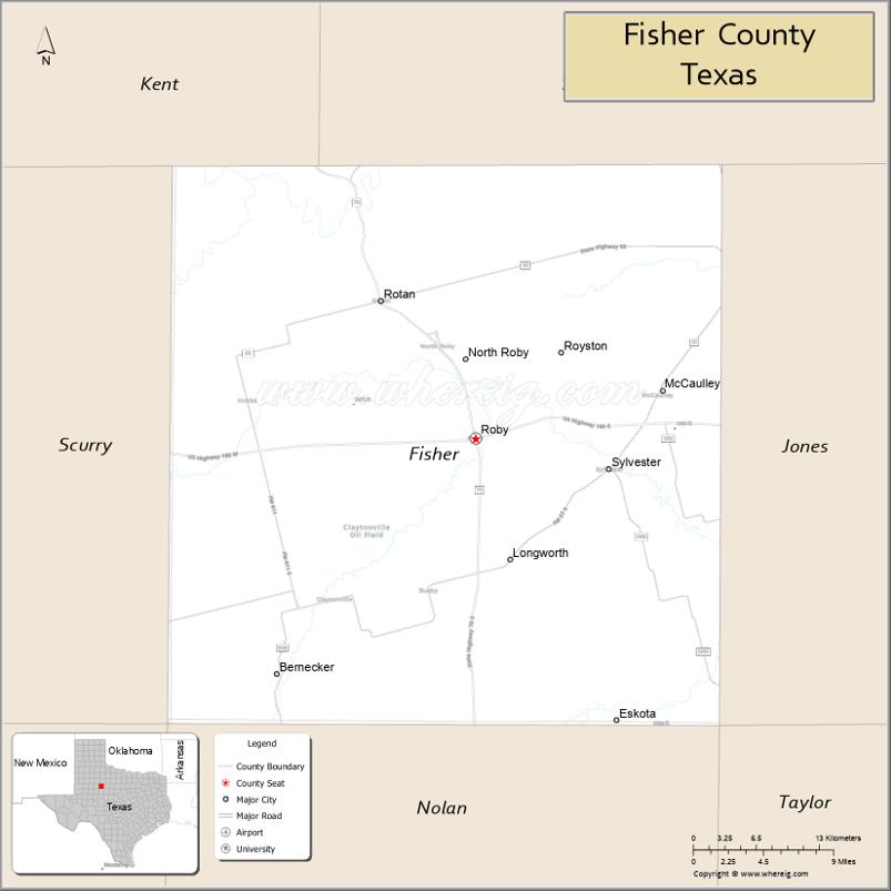 Map of Fisher County, Texas