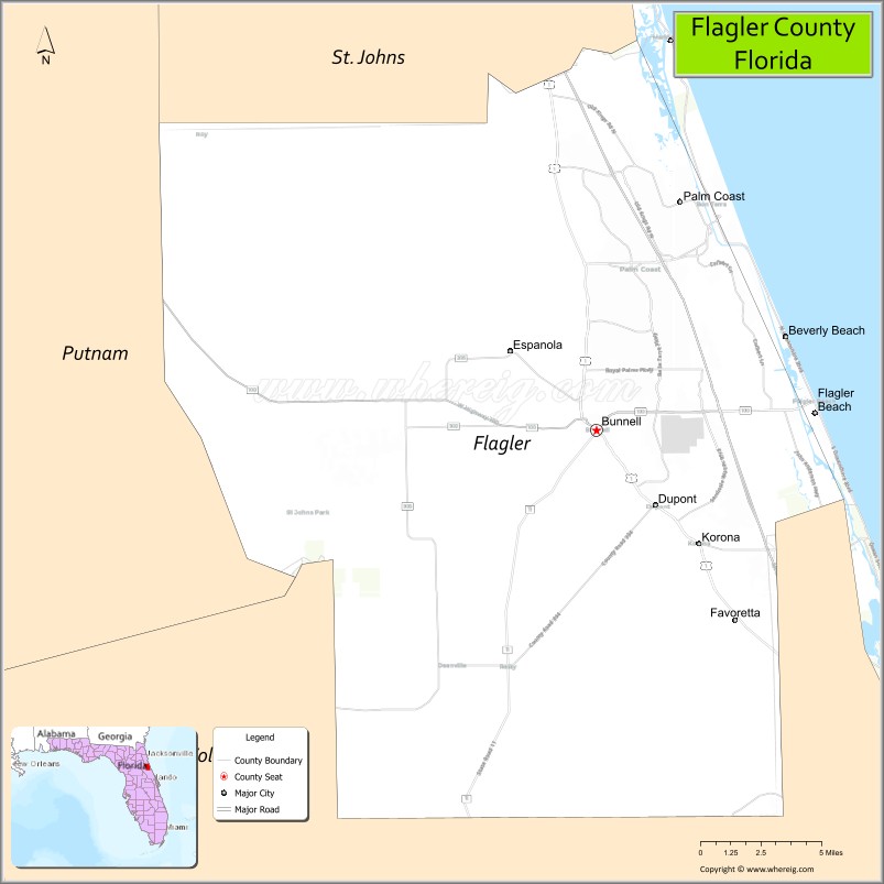 Map of Flagler County, Florida