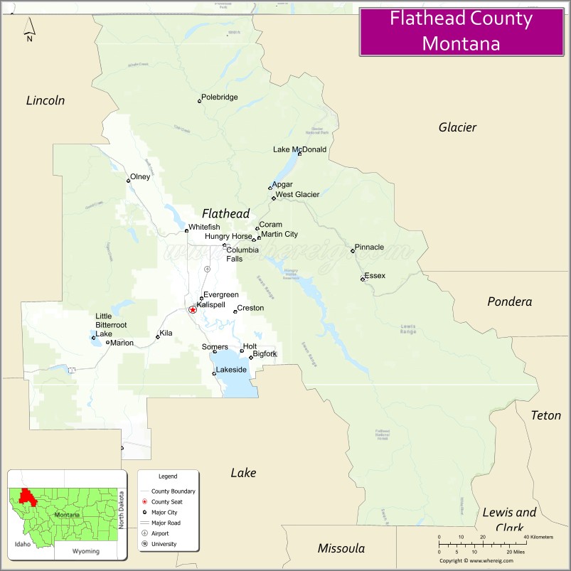 Map of Flathead County, Montana