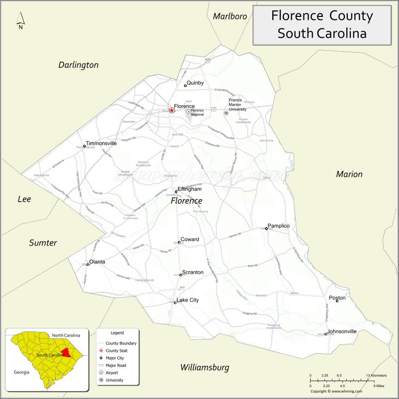 Map of Florence County, South Carolina