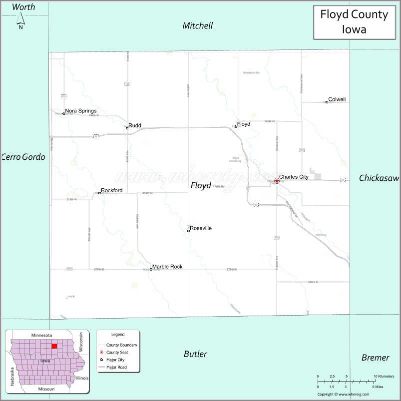 Map of Floyd County, Iowa