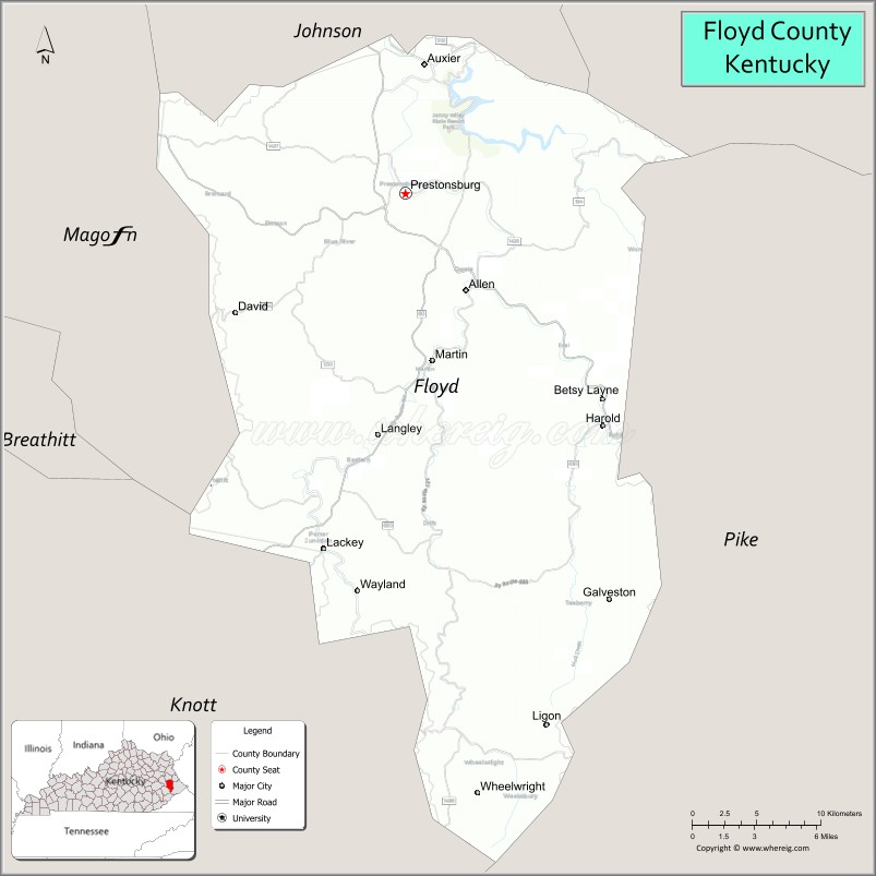 Map of Floyd County, Kentucky