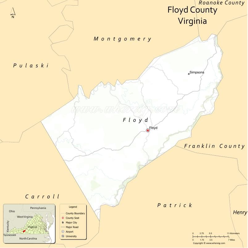 Floyd County Map, Virginia, USA