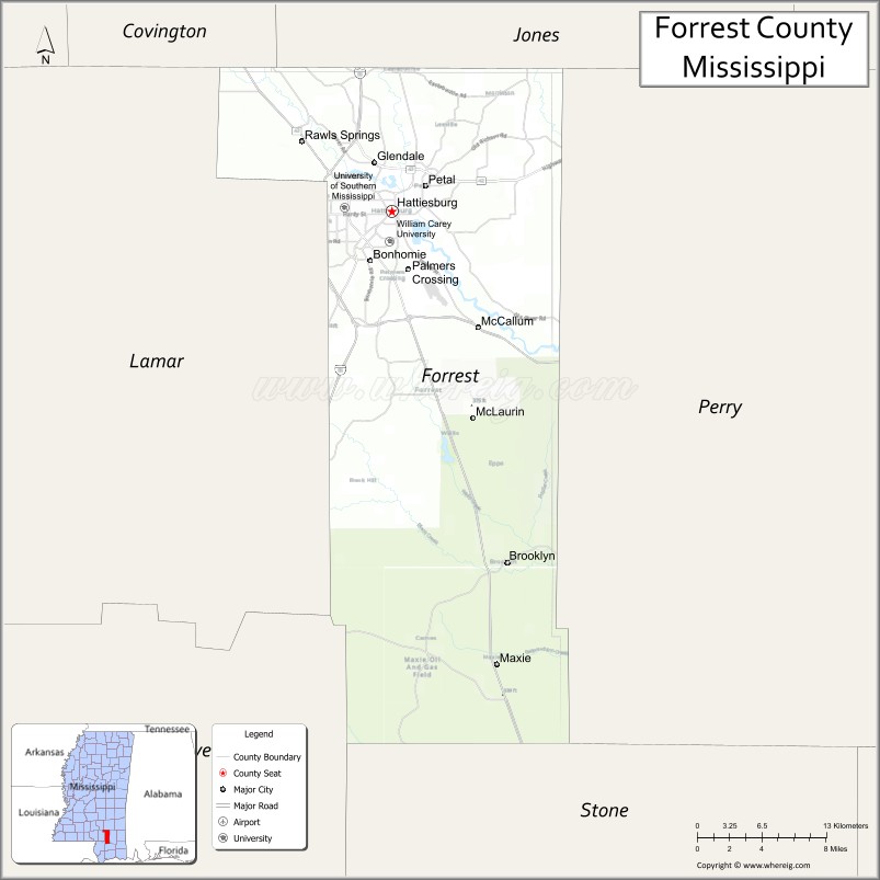 Map of Forrest County, Mississippi