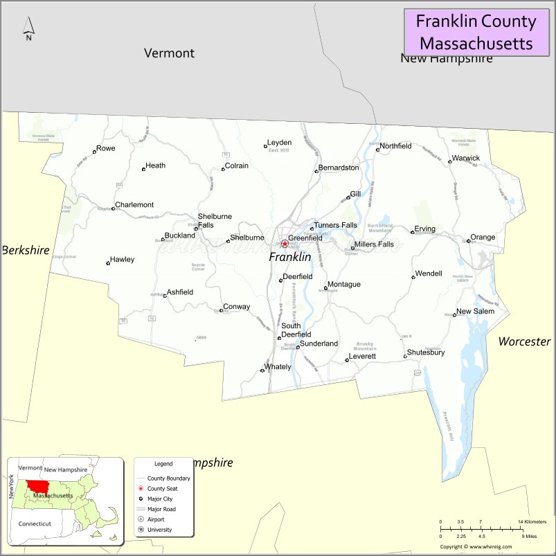Map of Franklin County, Massachusetts
