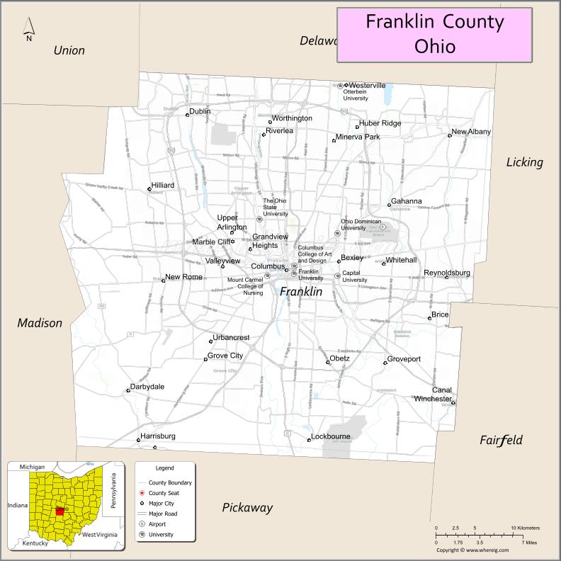 Map of Franklin County, Ohio