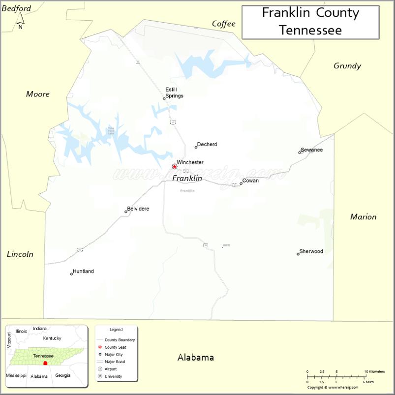 Map of Franklin County, Tennessee