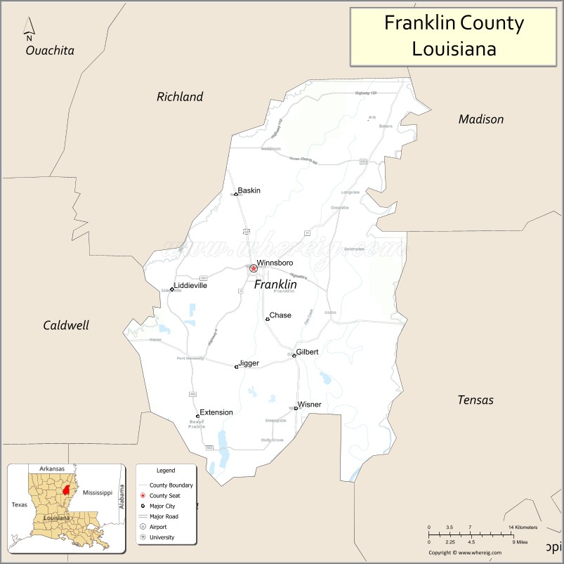 Map of Franklin Parish, Louisiana